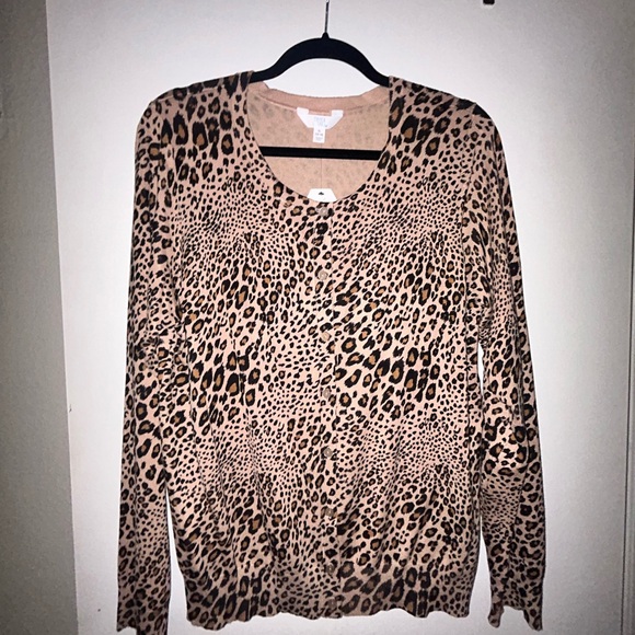 Time and Tru Sweaters - Time and Tru Animal Print Cardigan - Tan and Brown XL